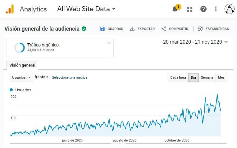 google analytics grafico trafico organico positivo